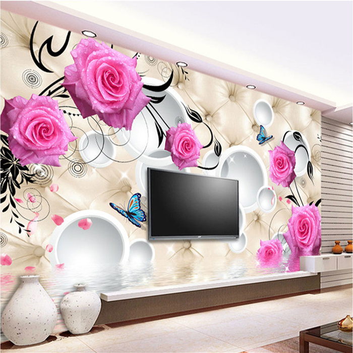 浪漫玫瑰温馨软包3D时尚背景电视墙壁纸客厅沙发婚房背景墙纸壁画