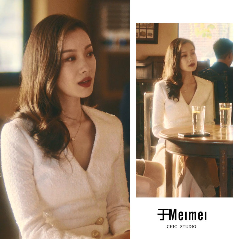 流金岁月朱锁锁倪妮同款白色法式复古连衣裙赫本收腰显瘦气质裙子