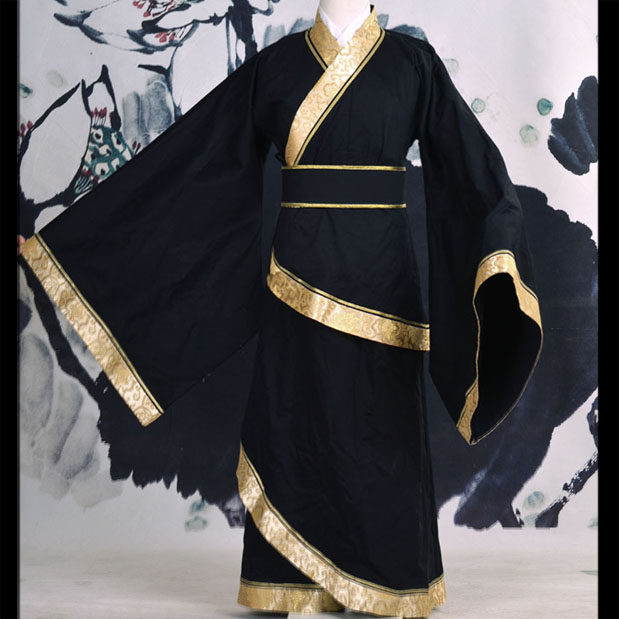 七七坊汉服华服拜师文雅送腰带厚棉秦汉朝男士双绕曲裾袍天蓝藏蓝