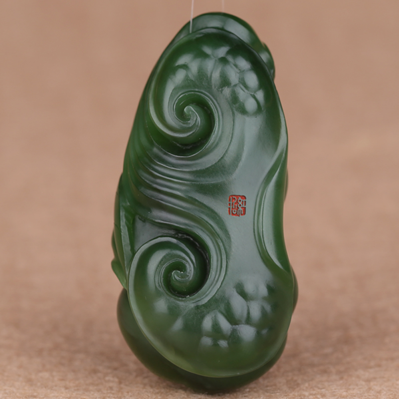 【中国玉石雕刻大师张红哲作品】和田玉碧玉 事事如意挂件46.05g