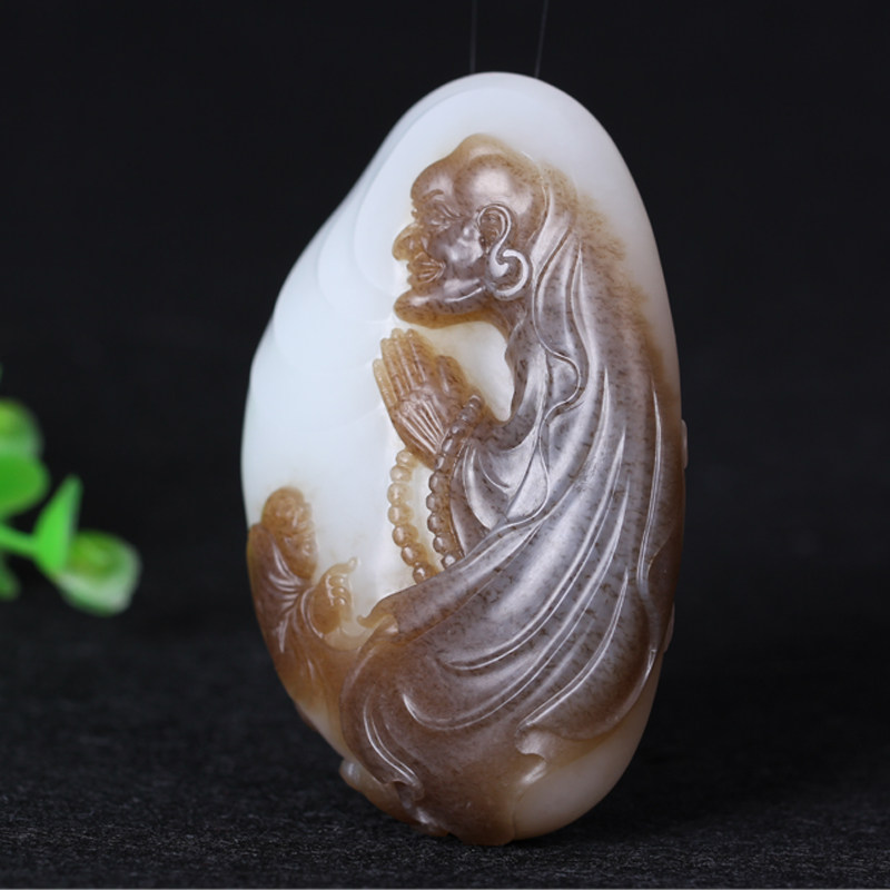 【国家级玉雕大师张红哲作品】和田玉 达摩罗汉挂件 144.36g