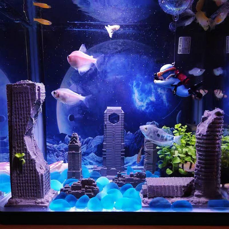 鱼缸城市造景水泥混凝土现代建筑楼群巨石阵方缸全套创意装饰模型