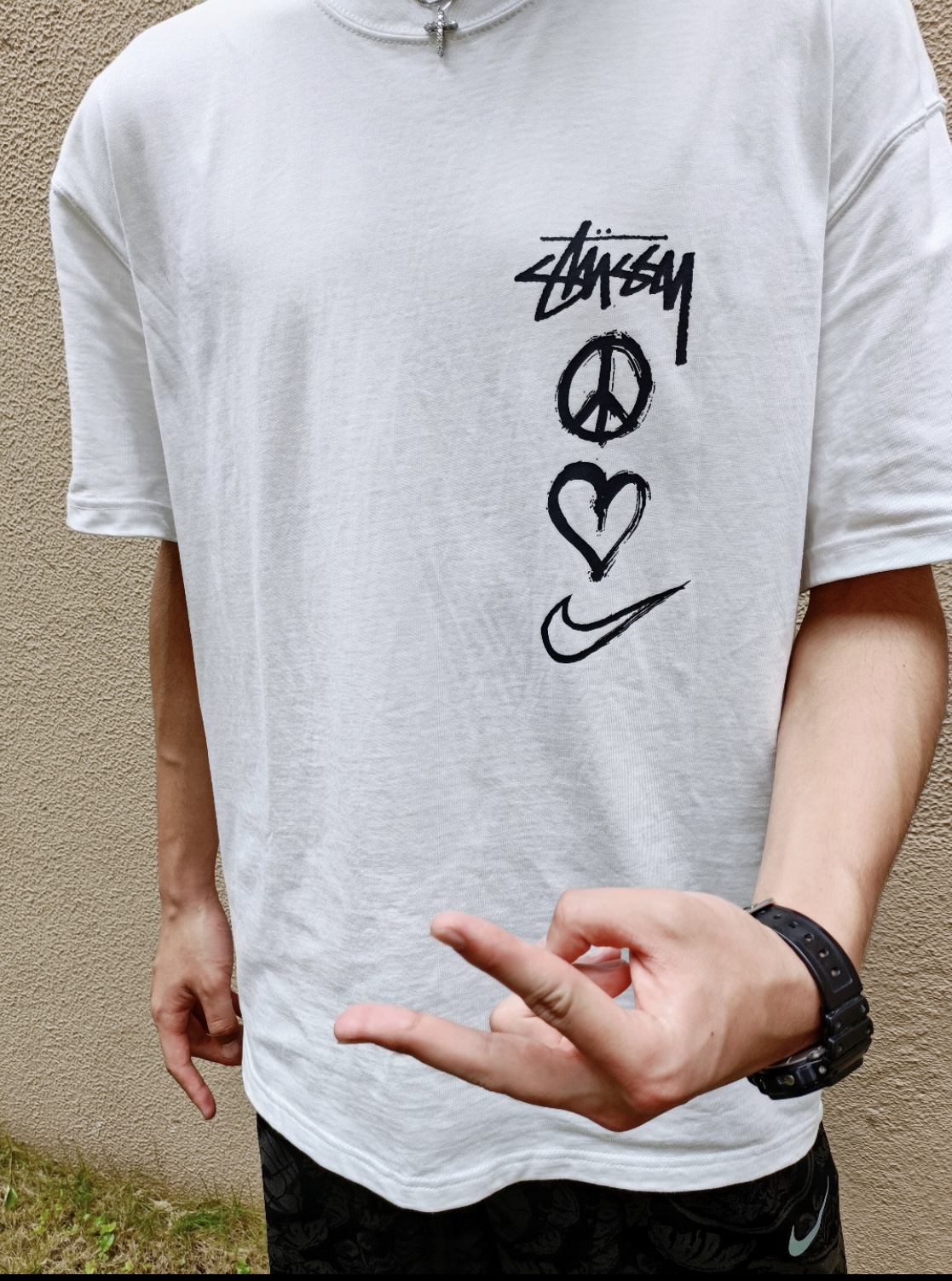 nike×stussy 22ss联名款字母反战爱心logo图案印花圆领t恤男女