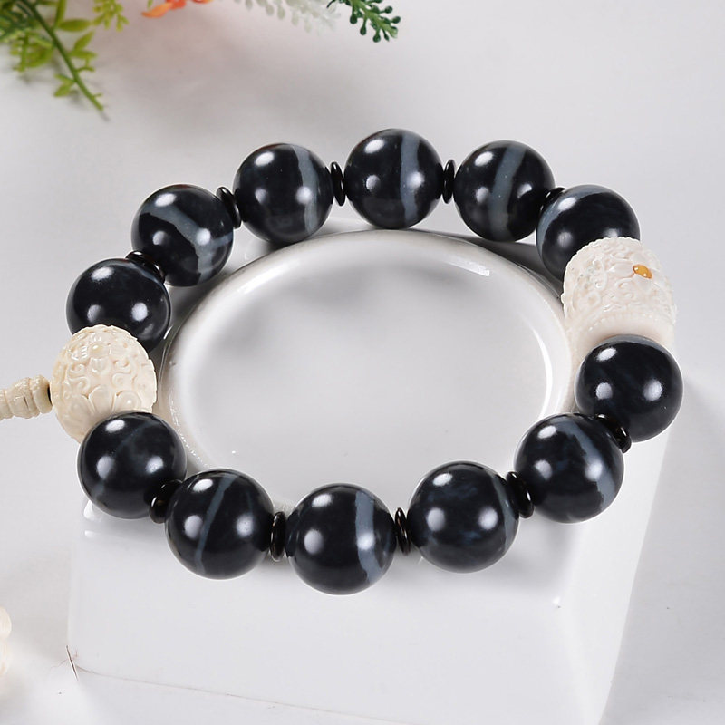 臻藏品和田玉【墨玉 大气手串】颗颗细润 花色分明124.79克