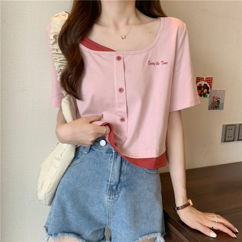 短款上衣设计感小众短袖t恤女ins潮夏