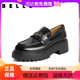BELLE百丽学院风乐福鞋2025春秋新款女单鞋复古黑色小皮鞋B5H1D