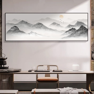 新中式挂画客厅靠山图装饰画茶室背景墙床头壁画办公室字画山水画