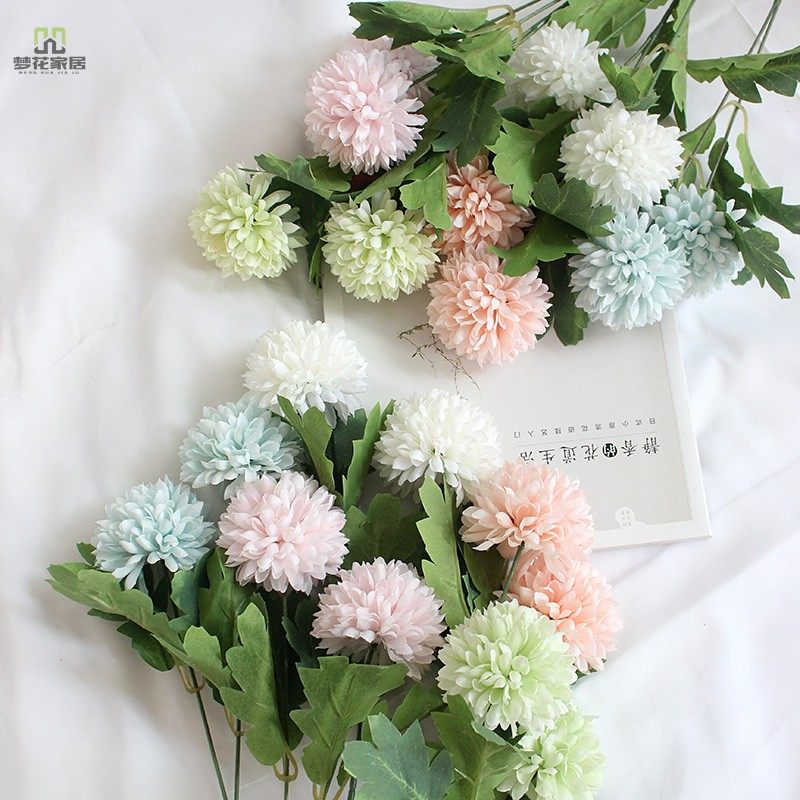 乒乓菊仿真假花客厅装饰插花束摆件小绣球花绢花餐桌陶瓷盆栽摆设