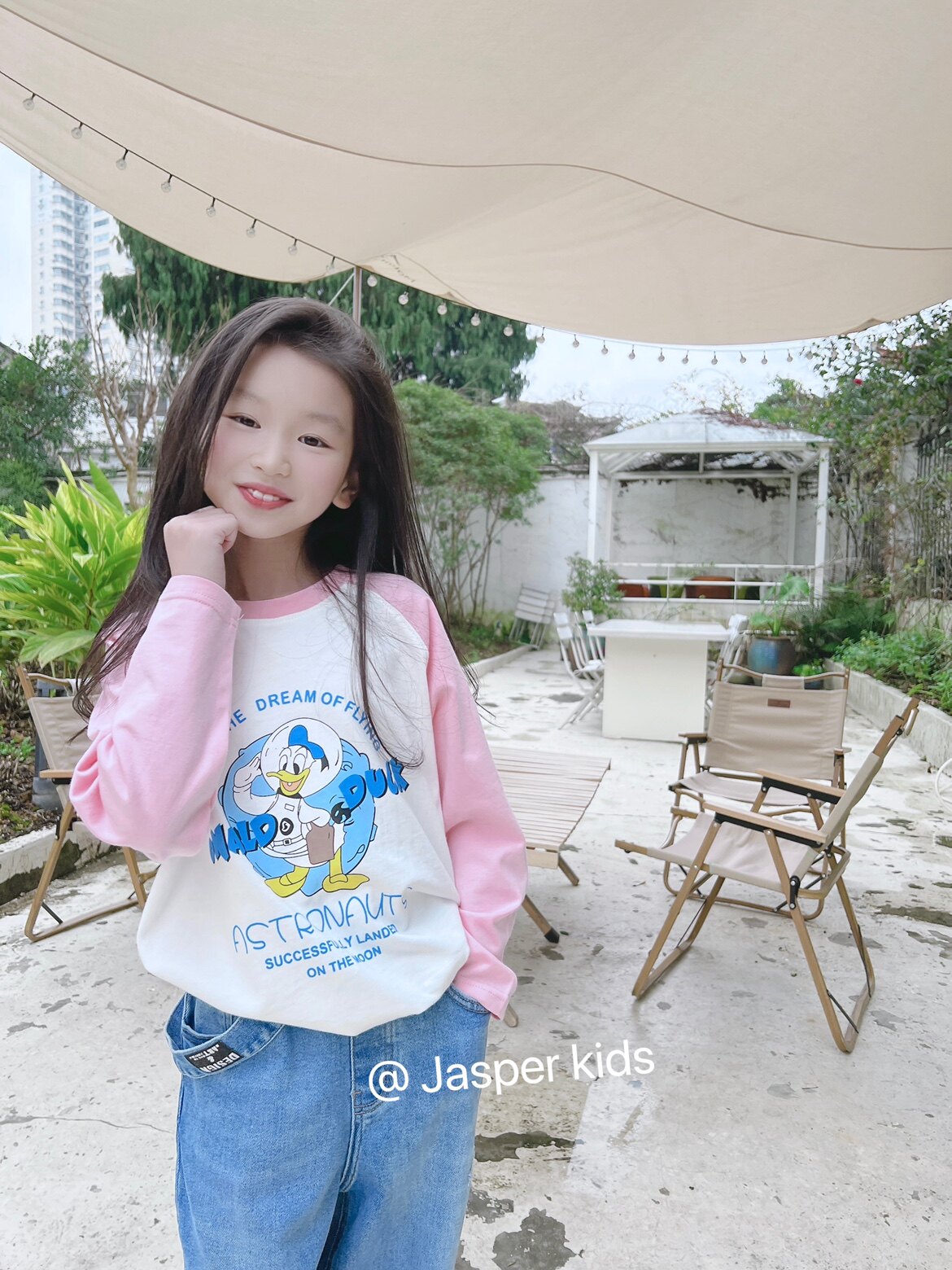 韩国jasper品牌童装2022春装新款女童纯棉卡通可爱宽松t恤上衣