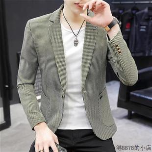 2024新款轻奢品质西服男小格子修身帅气上衣服潮流休闲西装外套