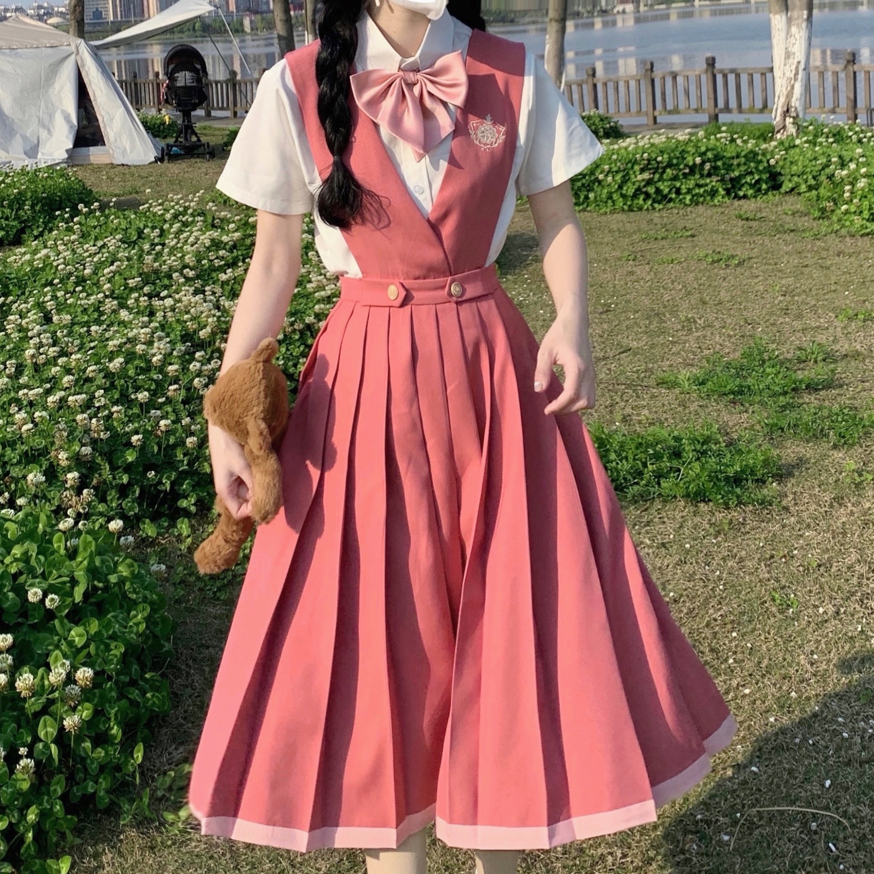 学院风连衣裙中长裙合唱演出服夏奶乖百褶学生礼服绯色月jk护奶裙
