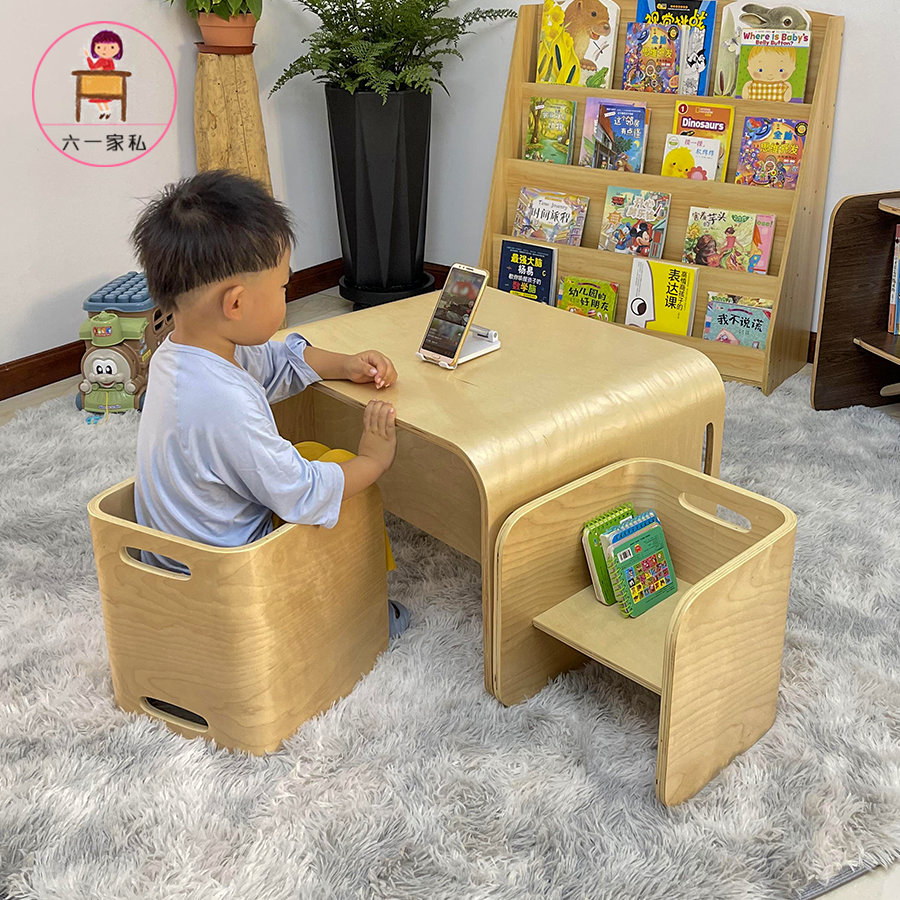 简约风格儿童桌椅套装多功能学习桌实木安全靠背椅子宝宝游戏桌椅