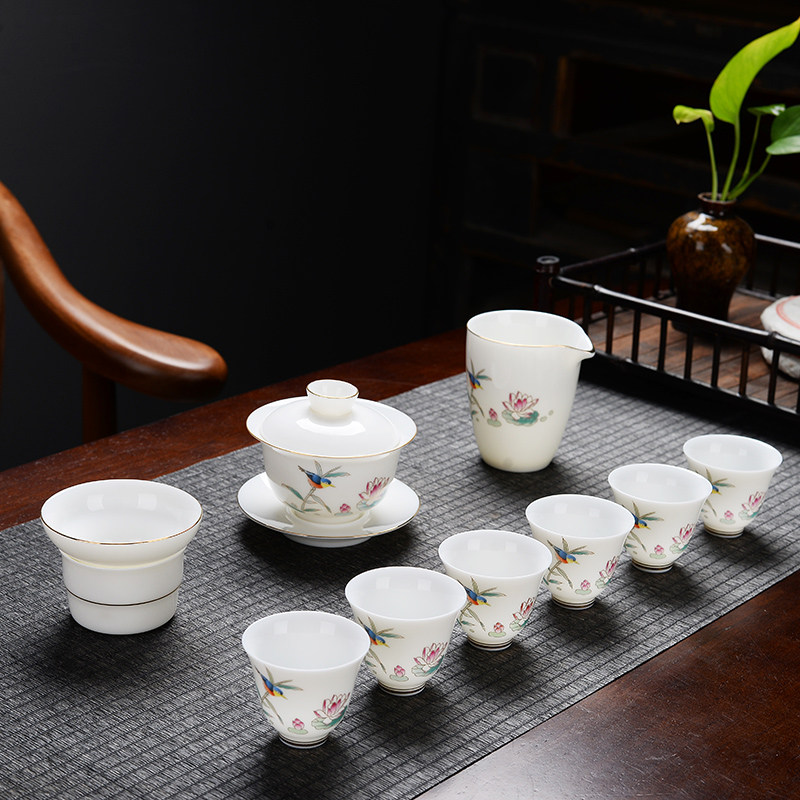 高端德化白瓷茶具套装家用羊脂玉盖碗客厅办公室泡茶送礼佳品礼盒