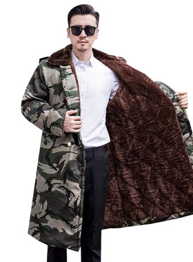 男冬季超长棉大衣加绒加厚东北大衣防寒可拆卸绿色劳保服棉衣棉服