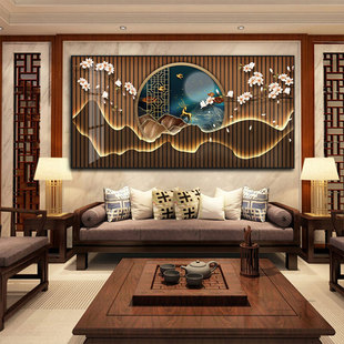 新中式轻奢挂画茶室茶文化装饰画客厅沙发背景墙高档大气麋鹿壁画