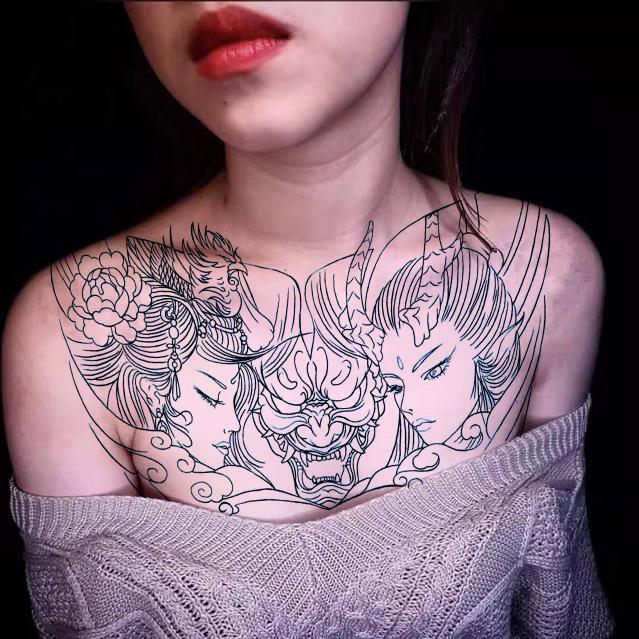 三面佛龙姬艺妓般诺纹身贴防水男女持久三面佛关公赵云胸甲般若优惠券