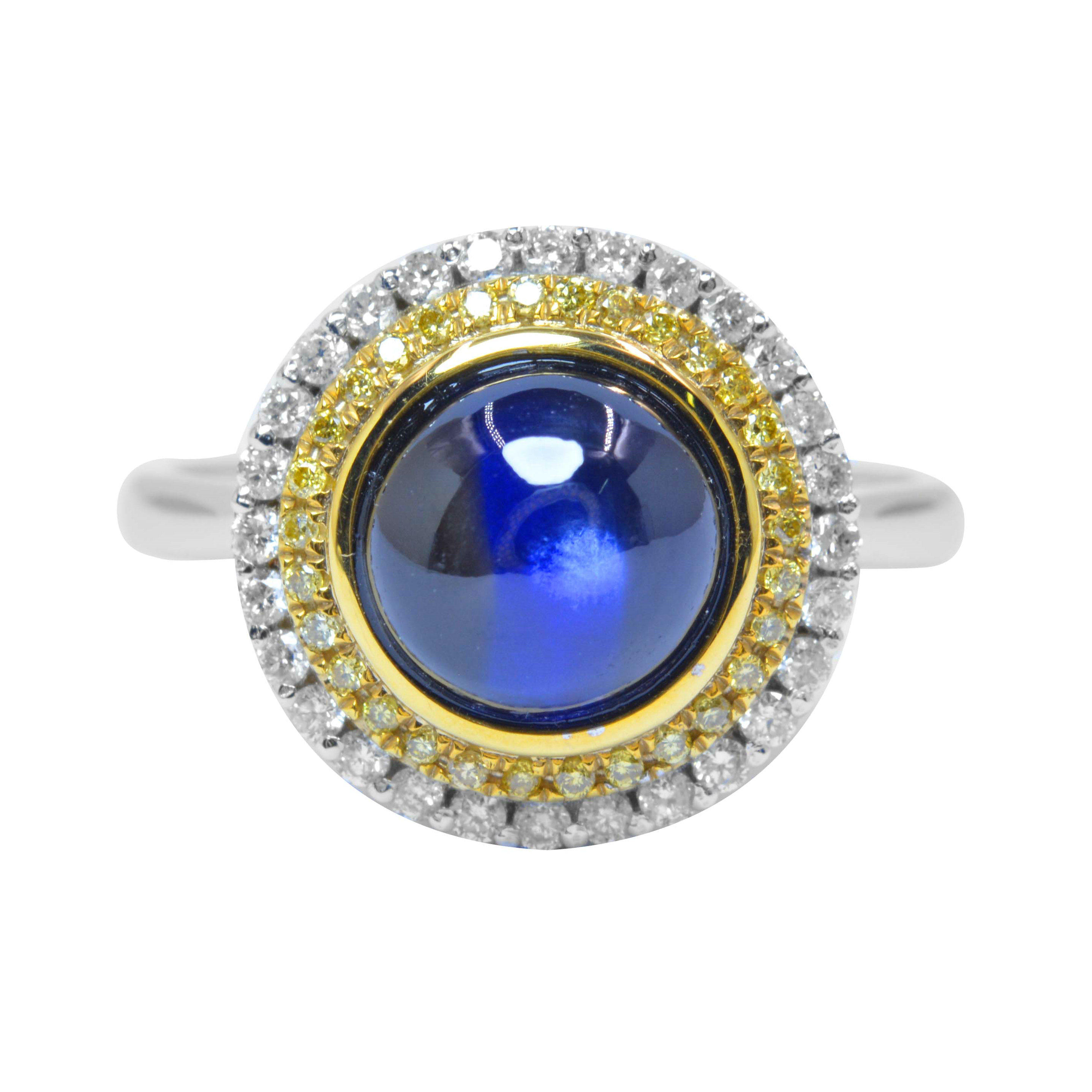 3.81ct 18k金天然星光蓝宝石戒指 伴镶钻石 7194