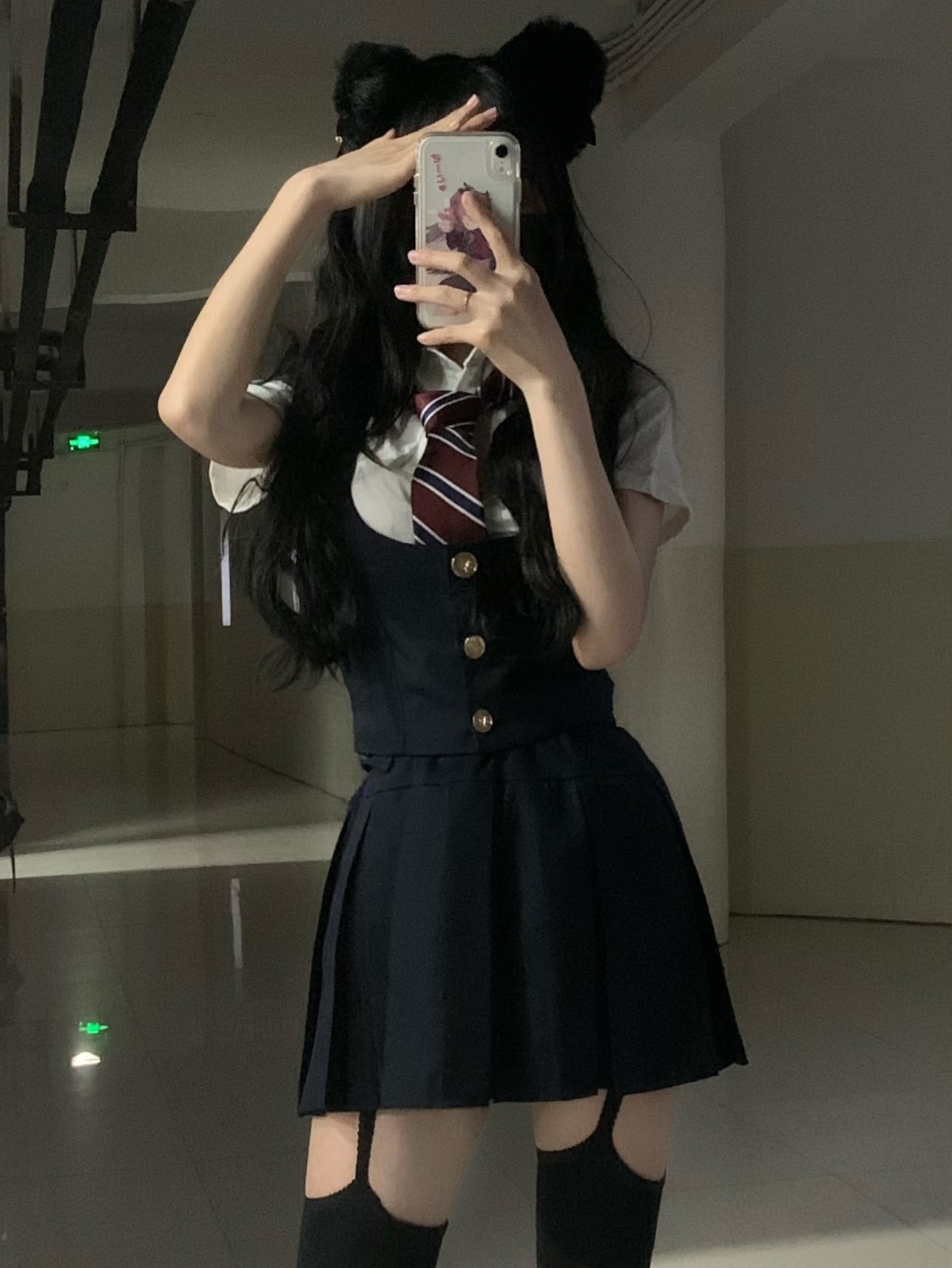 iqcq气球熊乌龙女校美式辣妹马甲背心复古学院风jk百褶裙套装制服