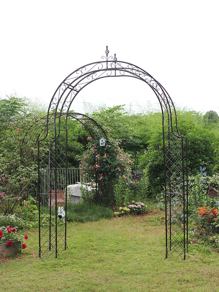 外贸铁艺屏风式拱门可拼接长廊庭院花架铁线莲爬藤架园艺藤月支架