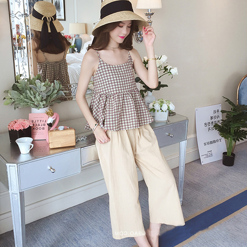 pregnant woman suit Summer wear Fashionable Cotton and hemp camisole jacket Wide leg pants Two piece set summer Thin section maternity dress Chao Main the Maternity/Maternal supplies/Nutrition , Maternity , Set category - from Buy2taobao.com to provide professional Taobao agent buy service