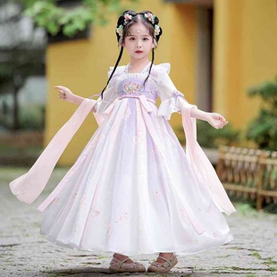 中国风儿童女汉服连衣裙女童公主裙2024新款夏季古风舞蹈演出唐装