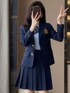 JK制服西装外套女春秋学院风工装幼师园服百褶裙西服套装工作服夏