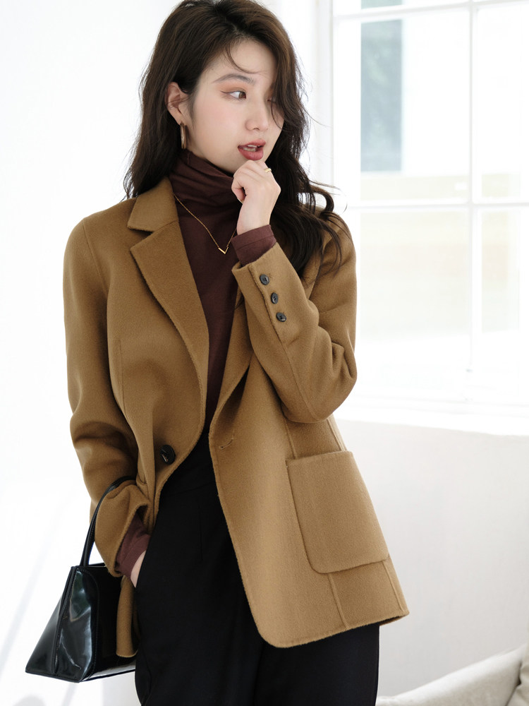 双面羊绒大衣女短款2021秋冬小个子高端气质修身显瘦西装毛呢外套