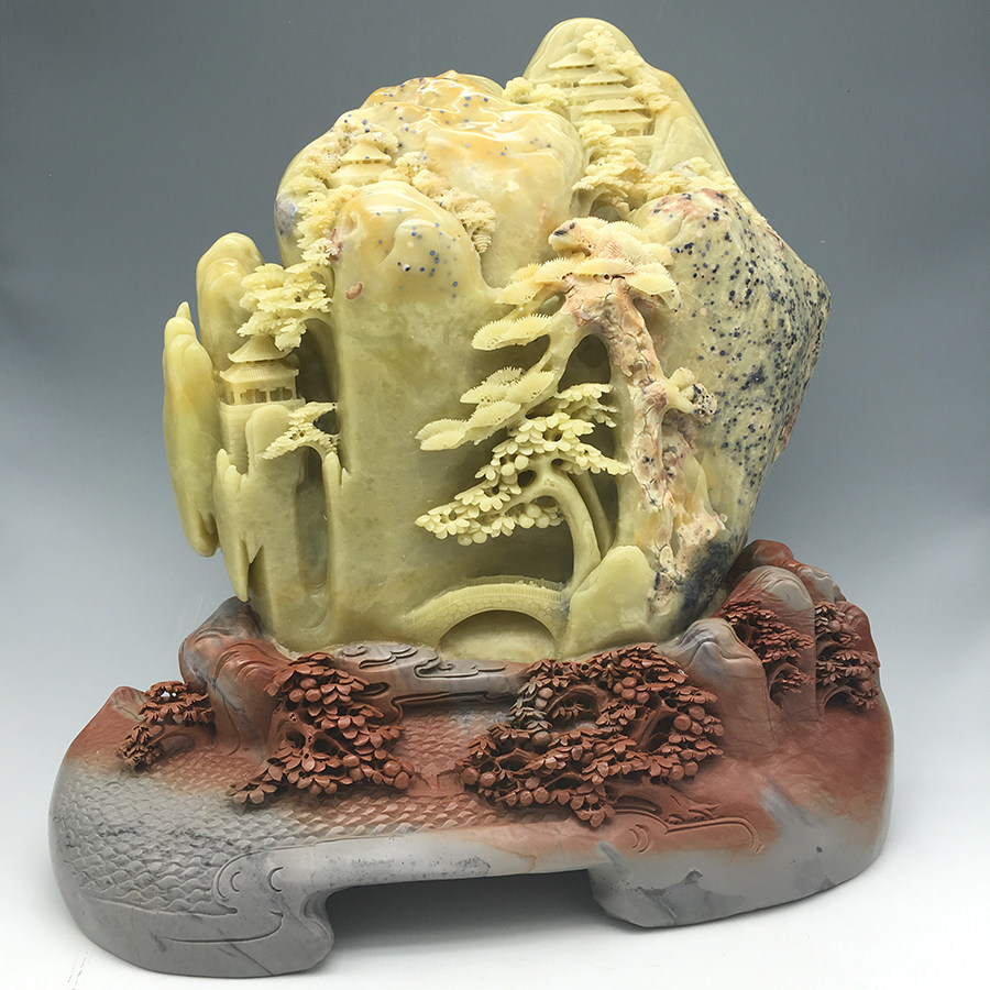 黄地蓝星《山水摆件》整体饱满,大气稳重居家摆放,收藏