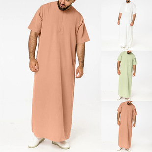 Arab men's shirt Muslim long robe clothes 简约休闲长袍衫男