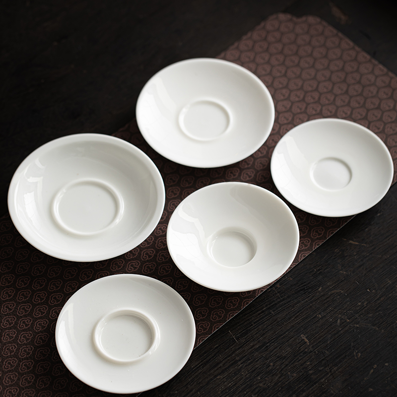 三才盖碗茶杯底托底座羊脂玉陶瓷白瓷圆形盖碗小托盘茶杯垫子碟子
