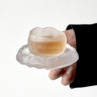 磨砂小茶杯品茗杯单杯家用透明玻璃杯主人杯个人专用功夫喝茶杯子