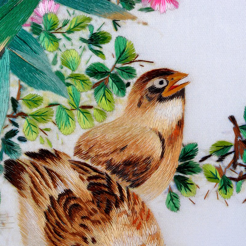 工美大师肖兰 汉绣单面绣 花鸟四条屏