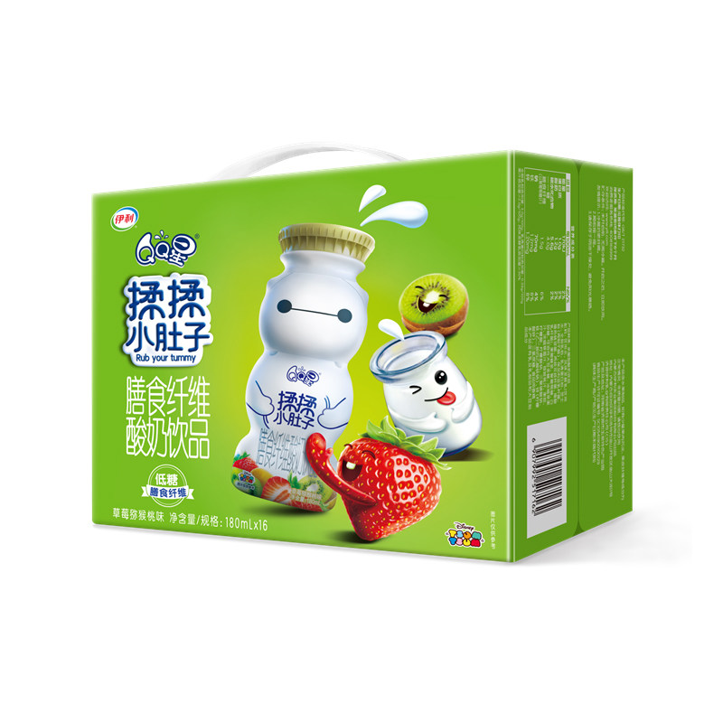 伊利qq星膳食纤维酸奶饮品草莓猕猴桃味180ml*16/箱