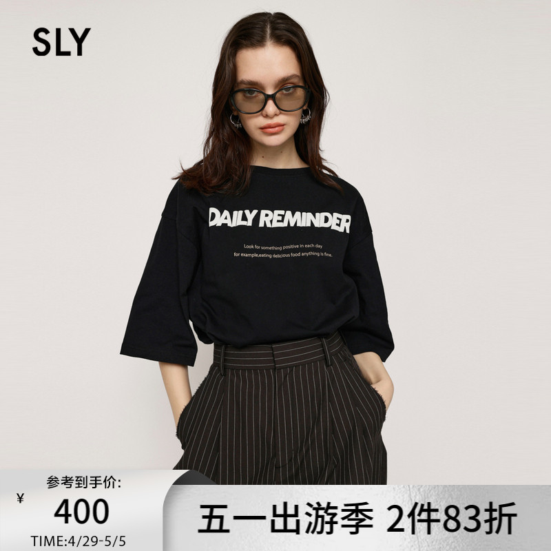 SLY 夏季新品字母印花OVERSIZE休闲短袖T恤女030GSR90-1600