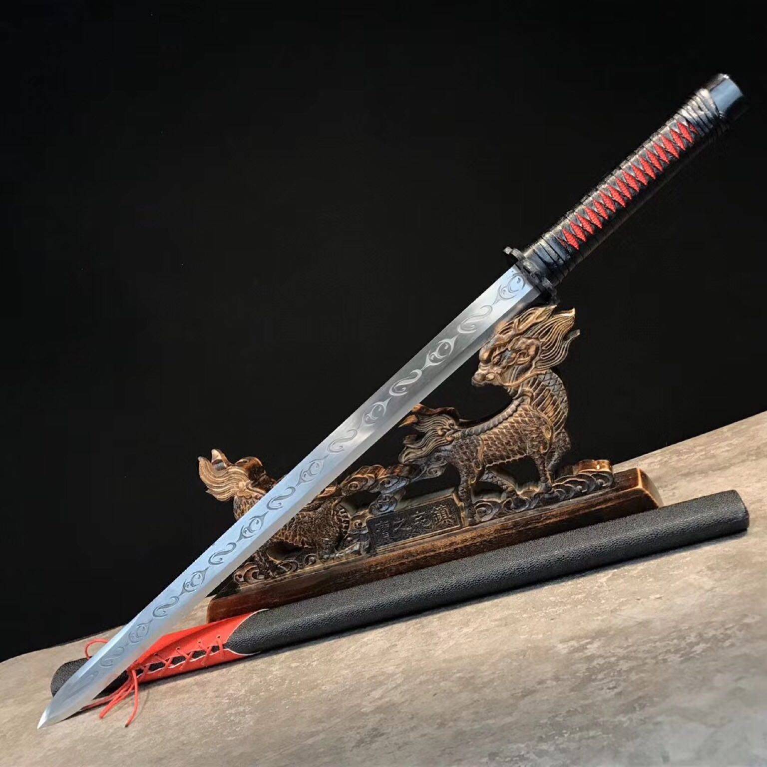 车载一体唐横硬刃长刀剑户外防身高锰钢中款简装唐剑冷兵器未开刃