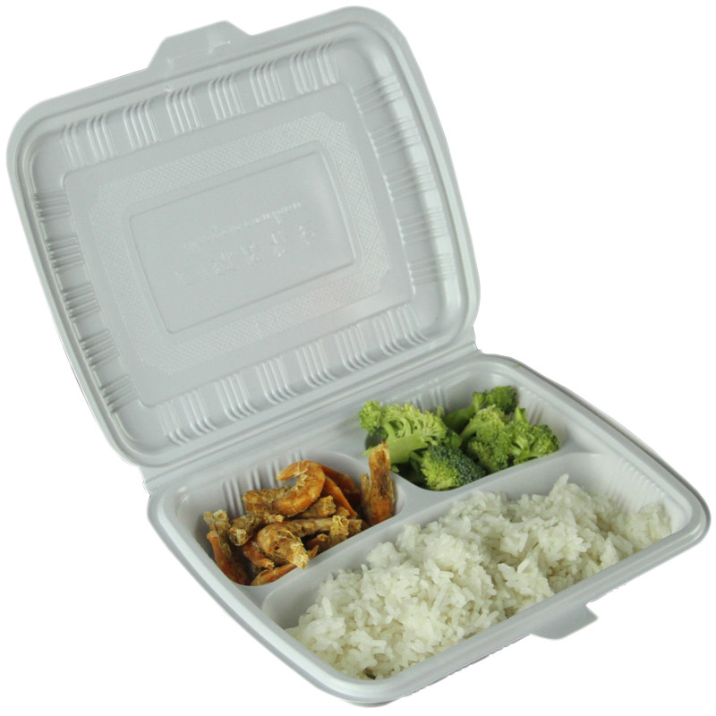 三格饭盒环保饭盒qs认证连体白色饭盒保鲜饭盒1箱包邮外卖打包盒