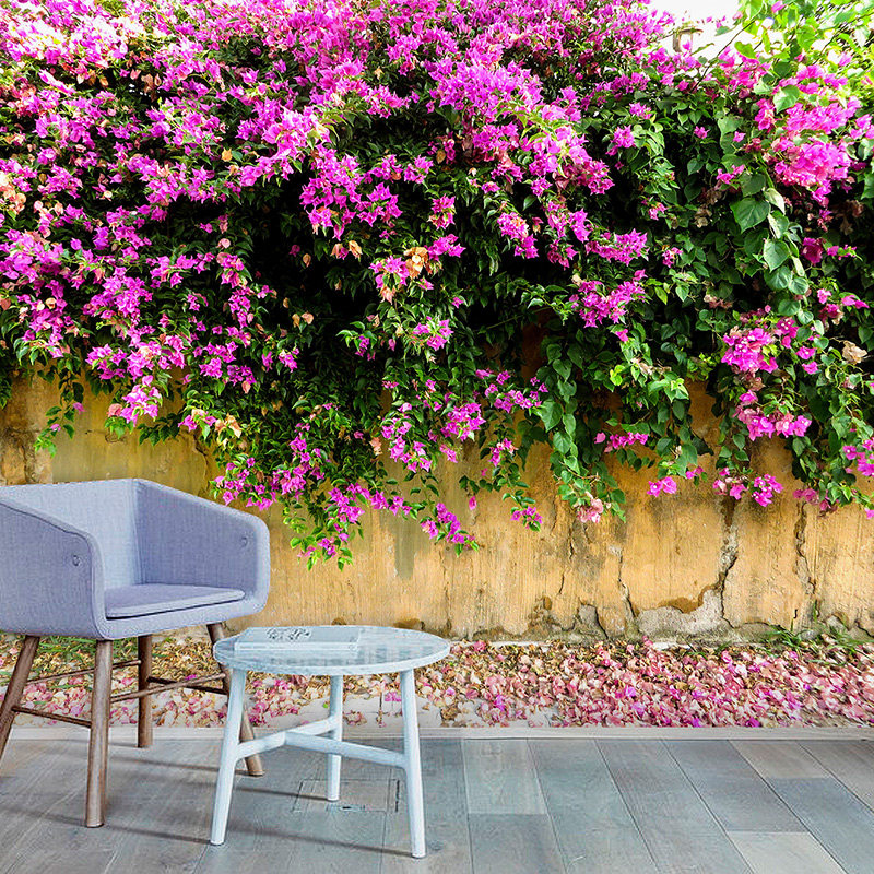 鲜花绿叶田园小镇墙纸风景客厅花店奶茶店餐厅拍照背景墙壁纸优惠券