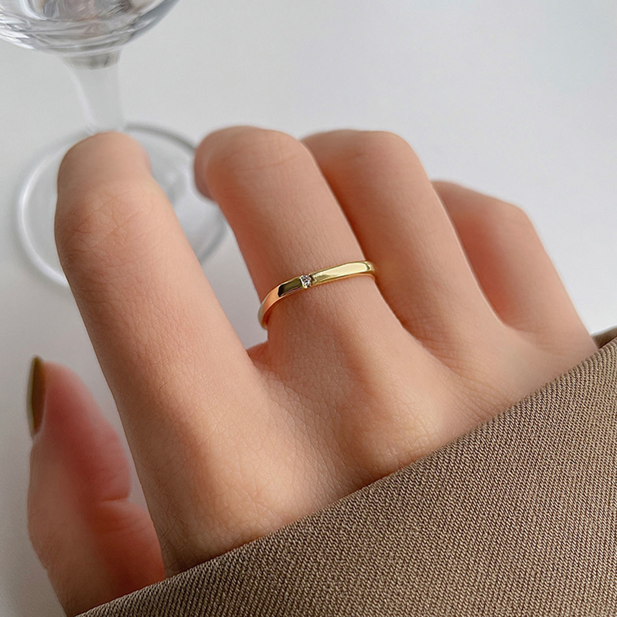 winy耳坠网红小方戒指细戒指女ins纯银素圈简约气质闺蜜生日礼物