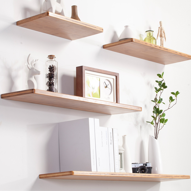 牧器一字隔板墙上置物架挂壁楠竹实木搁板层板创意机顶盒架子书架