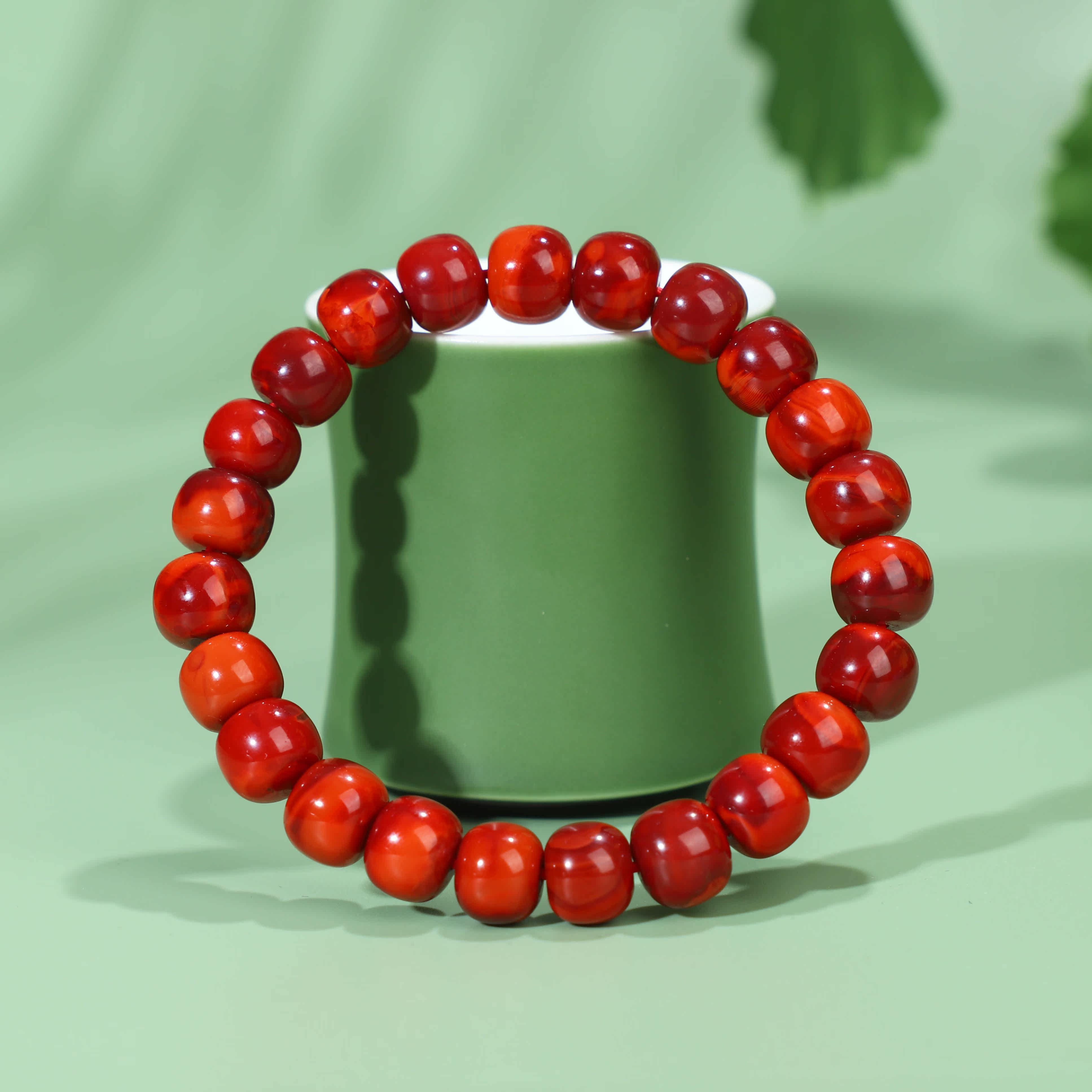 (今日10折)帝廷家.难得的瓦西南红!南红手串亮光柿子红玫瑰老型珠手链