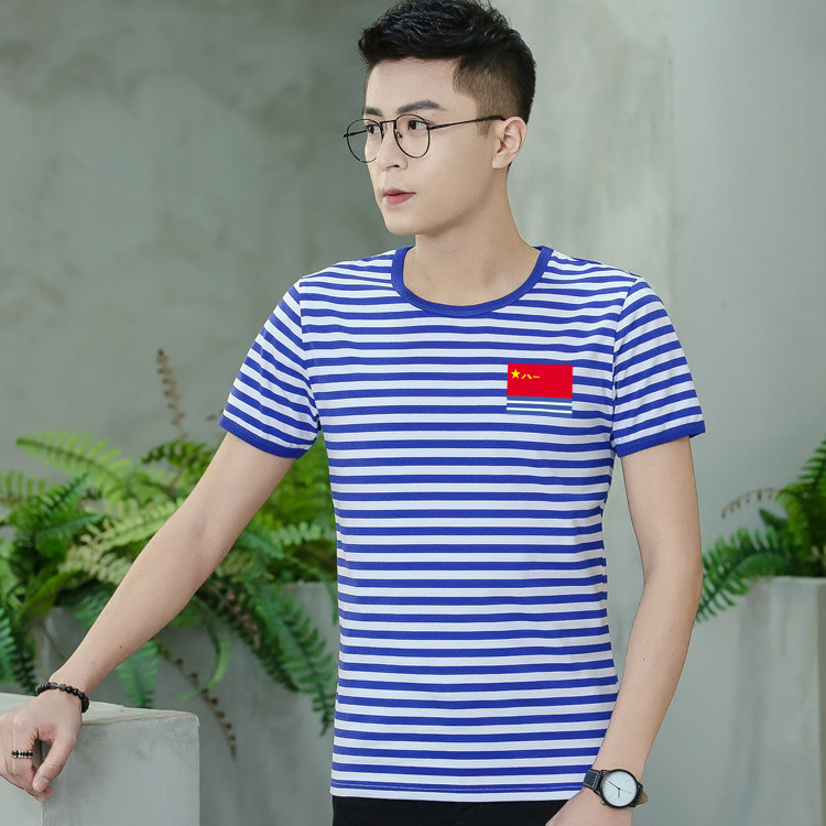 一折水手服圆领海军衫_夏季海魂衫男短袖t恤正品 八一海军旗水手服