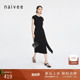 naivee纳薇24夏新款复古高级腰带镂空气质连衣裙优雅赫本风小黑裙