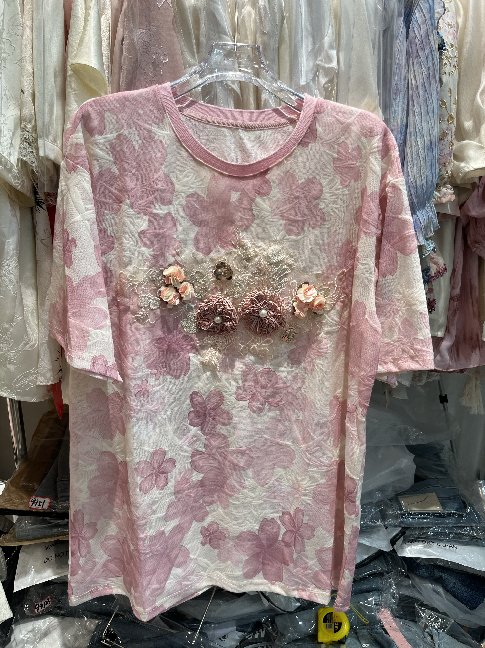 欧洲站宽松圆领上衣欧货潮立体花朵短袖T恤设计感女夏季T恤