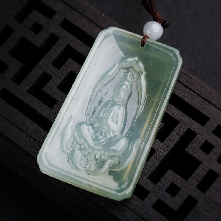 冰种天然缅甸翡翠a货观音牌子 13.73g