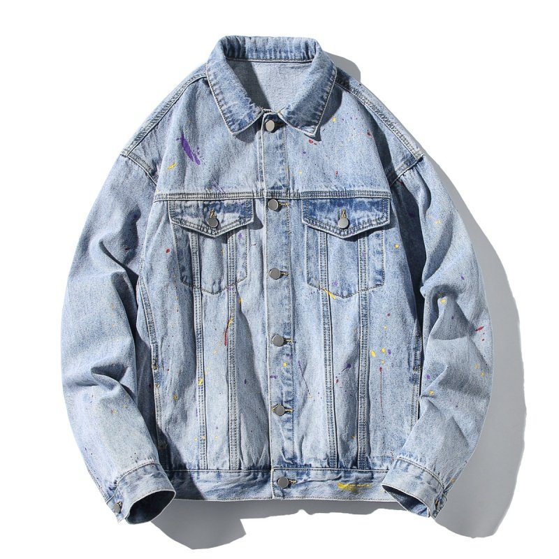 白底平铺图22春装泼墨牛仔夹克油漆个性牛仔衣日系外套bd100p85