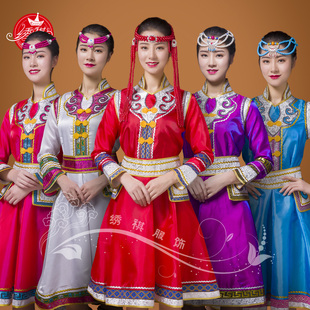 新款蒙古族女士蒙古袍日常生活装蒙古舞舞台演出服时尚民族服