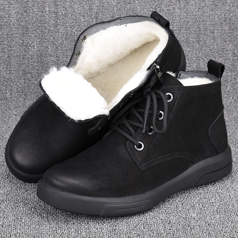男士棉鞋冬季东北大棉皮毛一体加绒加厚保暖雪地靴纯羊毛真皮男鞋