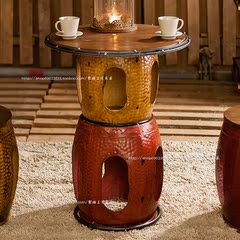 聚瑞鼓型铁艺桌子休闲酒吧创意简约收纳小圆桌 茶几咖啡厅餐桌