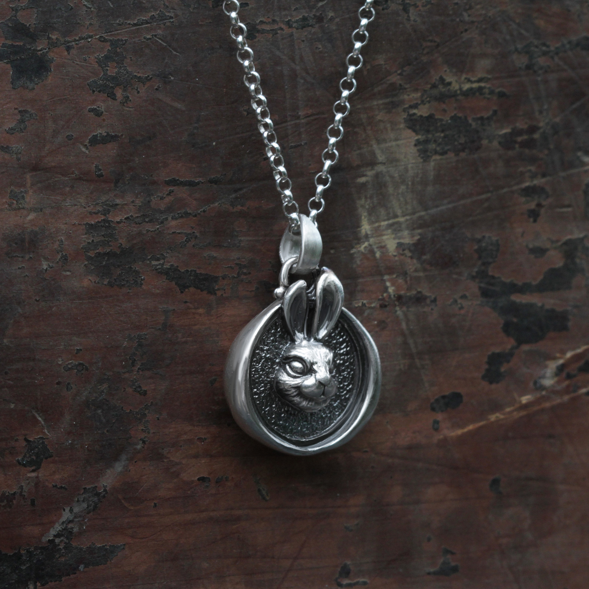 喜 原创设计12生肖兔足银吊坠纯银项链随形生肖兔头小银饼