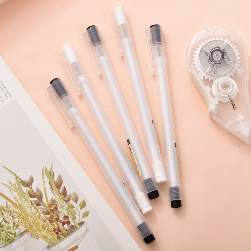24支得力无印风中性笔透明黑色碳素笔简约0.5mm学生用磨砂水笔0.